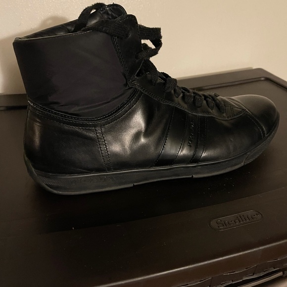 Men’s Black Leather Prada Hi-Top Sneakers 👟 - Picture 1 of 12